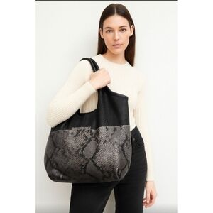 Daniella Lehavi Personals Oversized Snake Print Tote Bag Black Gray Leather